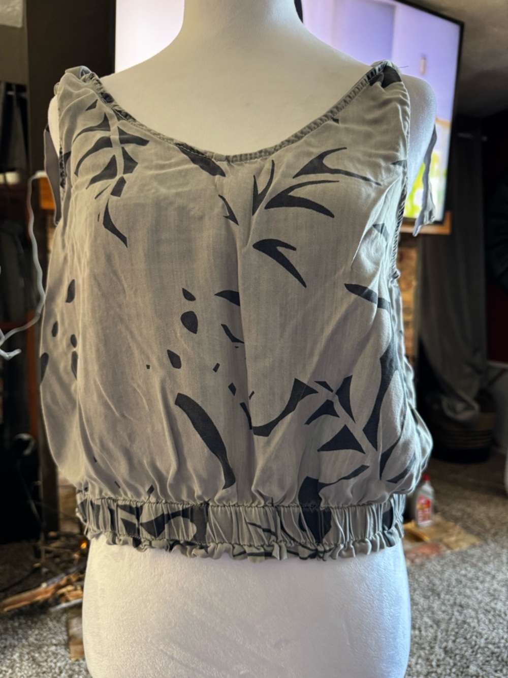 Jane and Delancey Light Gray Tank with Black Botanical Print